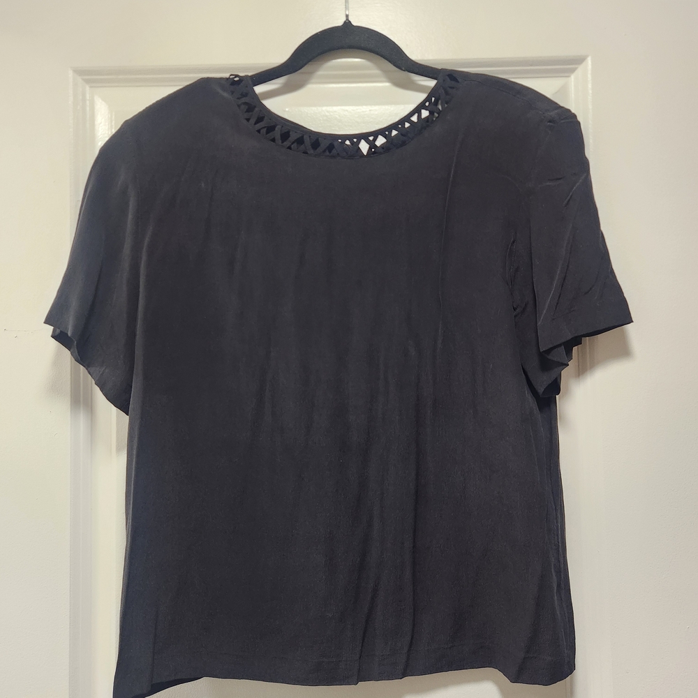 Emily Silk Black Women's Blouse with Cutout Neckline